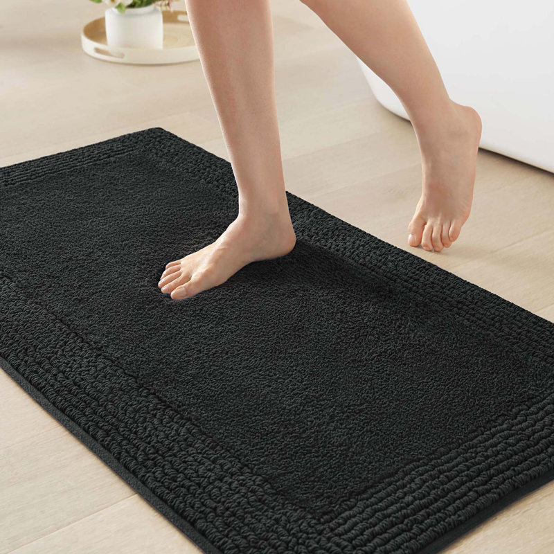 1 PCS 24x72" 100% Cotton Tufted 3000 GSM Reversible Bath Rug, 60" L x 24" W, Black