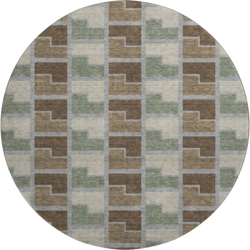 Premium Machine Washable Mayfield AMF2417 Geometric Rug, Chocolate, 8' Round