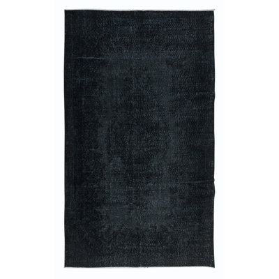 5.4x9 Ft Modern Handmade Turkish Area Rug in Charcoal Gray & Black for Home & Office
