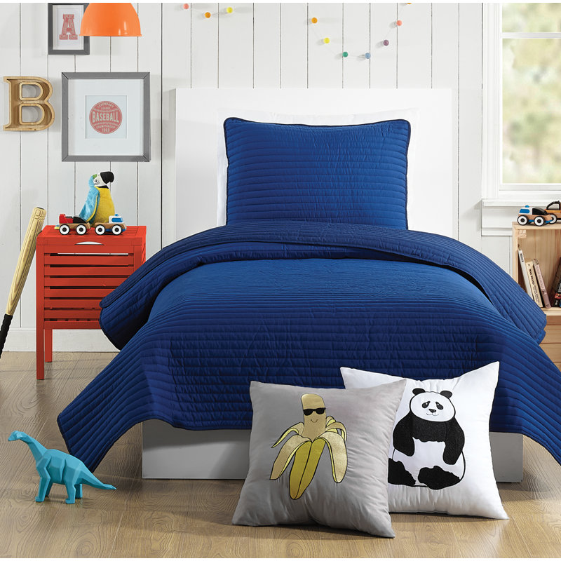 Ensemble de courtepointe en microfibre bleu marine Astor, Lit simple