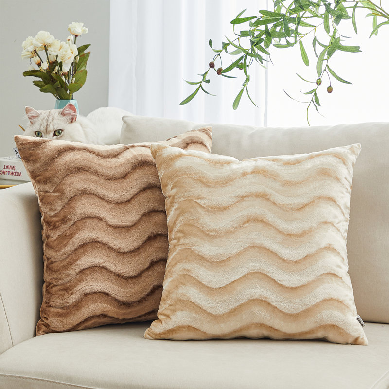 Plush Velvet Wave Throw Cushion (Set of 4 Pillow Covers Only), Cream