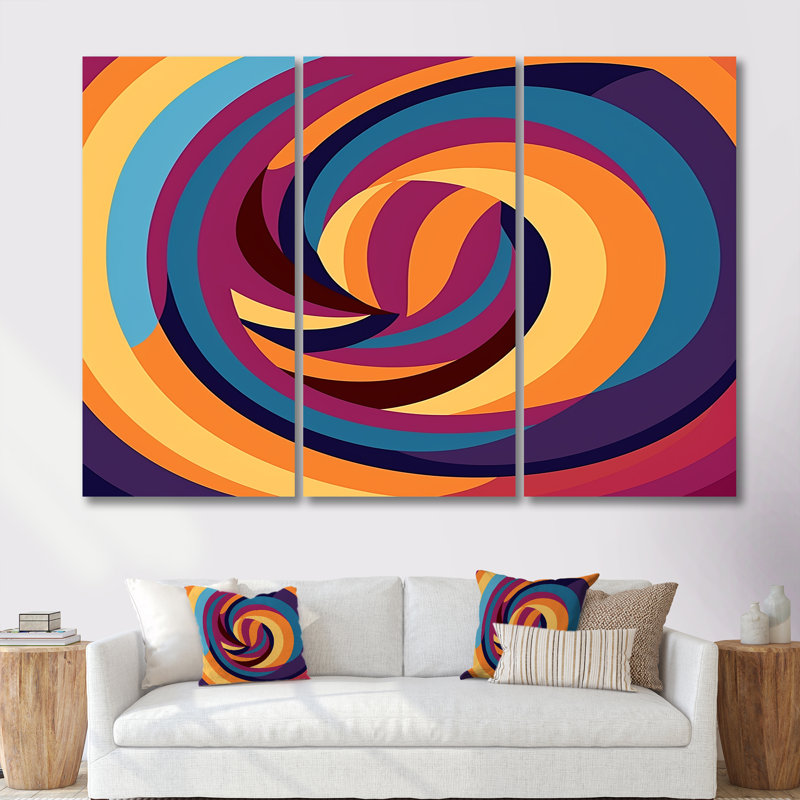 Ensemble de salon Cyerra - Art mural abstrait en spirale, Toile tendue, H 40 po x l 60 po x P 1 po