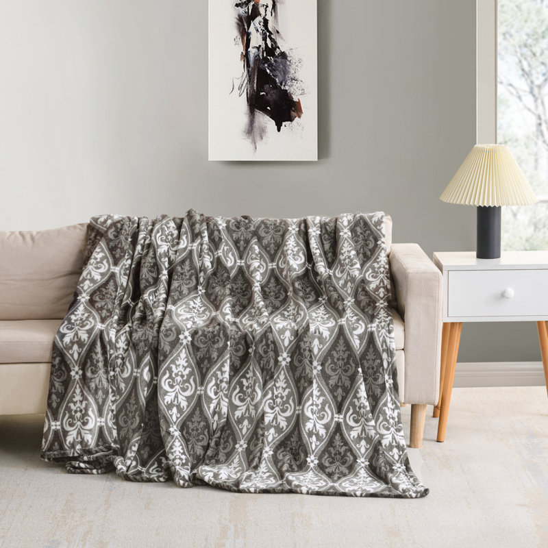 Couverture en peluche imprimée, Très grand, gris, Médaillon