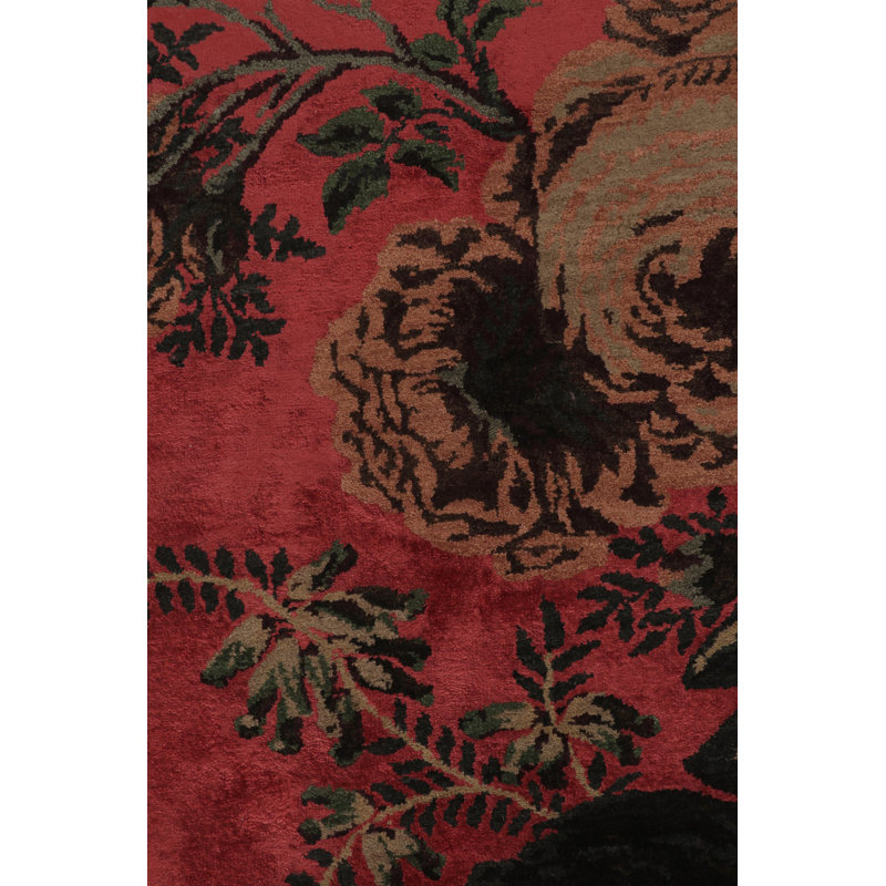 Rug & Kilim’S Modern Rug, Crimson Red With Rose Floral Pattern - Rug & Kilim