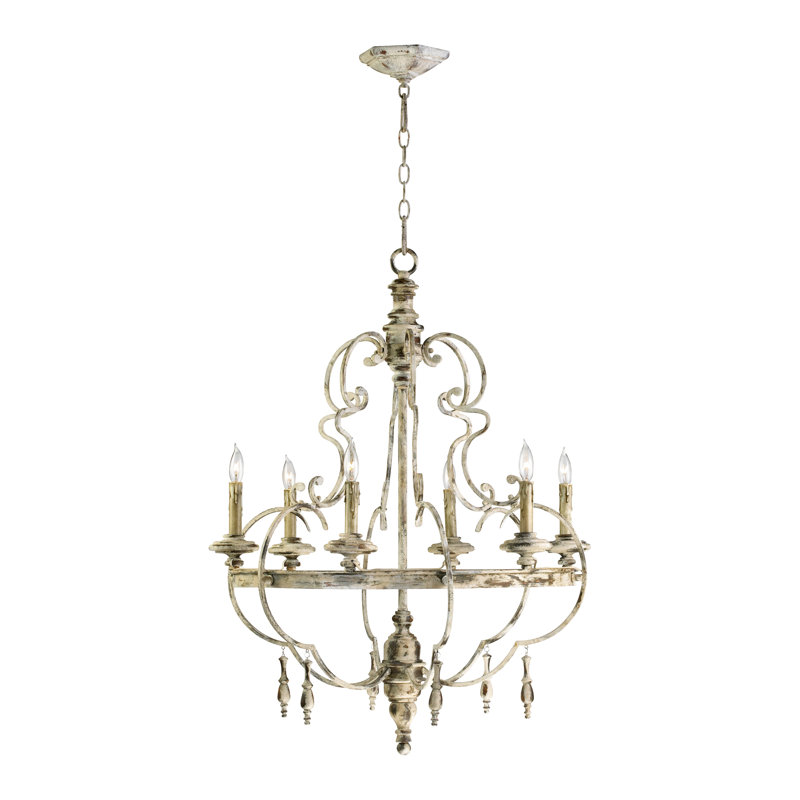 Antique White Distressed Metal 6-Light Chandelier