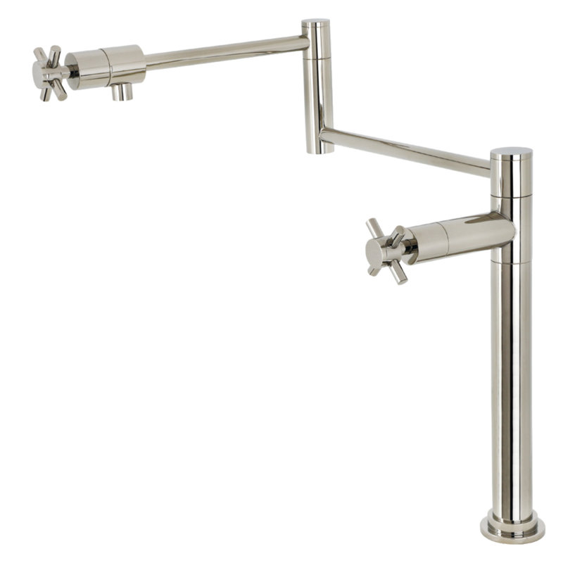 Kingston Brass Concord Two-Handle 1-Hole Deck Mount Pot Filler Faucet, Cross Handle, Polished Nickel