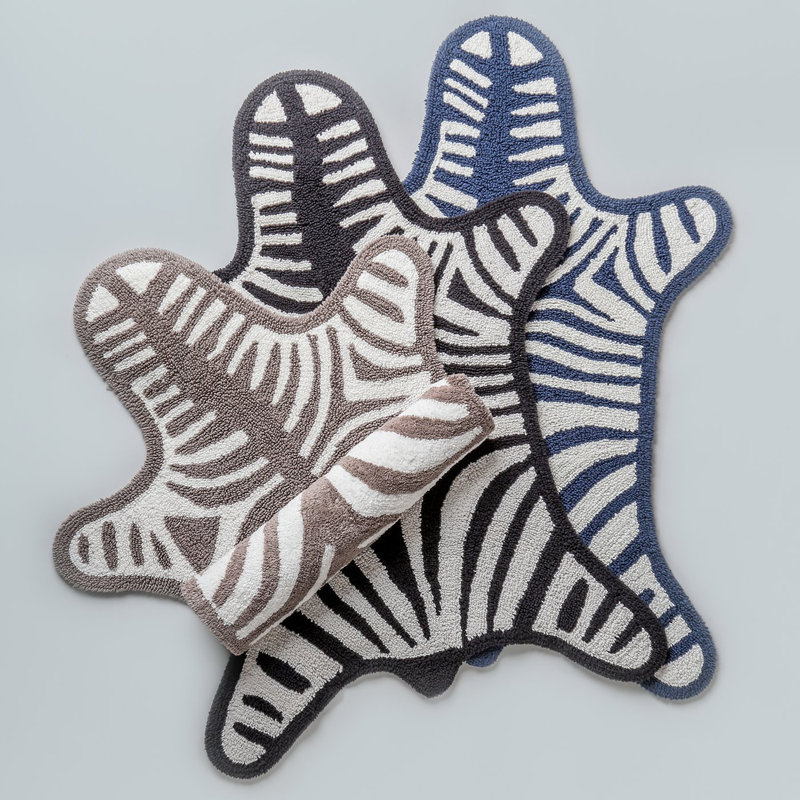 Zebra Pattern Black and White Cotton Reversible Bath Mat