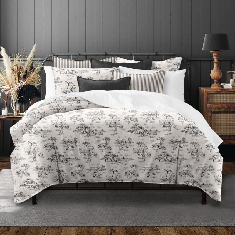 Ensemble de housse de couette 100% coton gris Auclair, Housse de couette grand + 2 taies décoratives