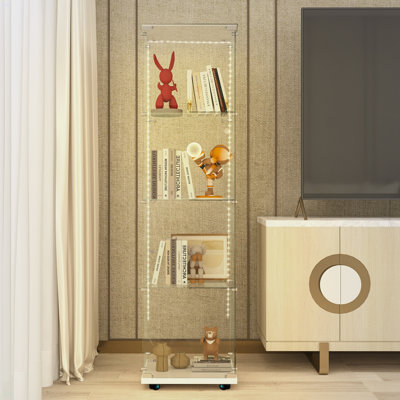 Tempered Glass Display Cabinet,Wine Cabinet, Storage Cabinet,File Cabinet, Tempered Glass Top,Bluetooth LED Light Strip,With Door Lock,Suitable For Living Room, Bedroom,Hallway,Office