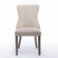 Chaise de salle à manger rembourrée à oreilles avec garniture cloutée et pieds en bois massif, beige, KD-224605556