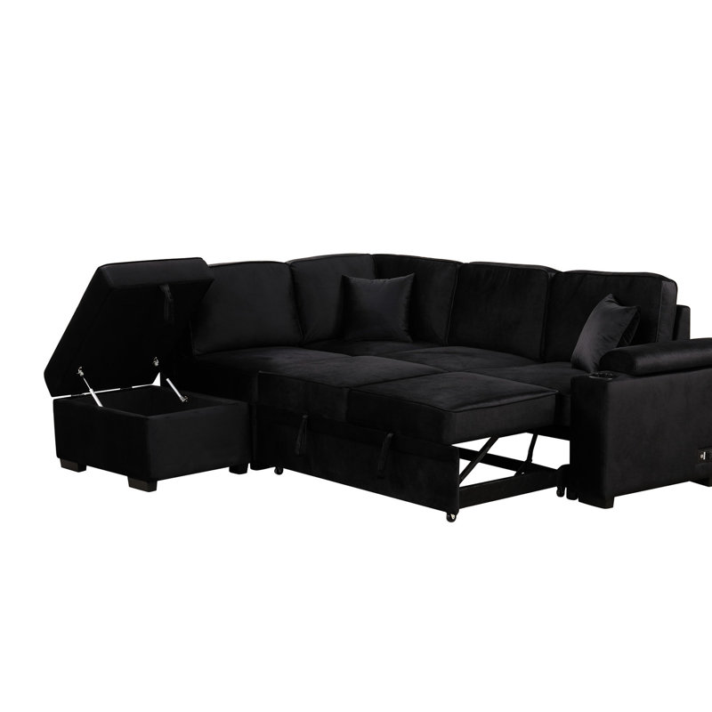 Lit noir de 83,55 po avec rangement, canapé-lit 2 en 1 pour le salon. Structure en contreplaqué, rembourrage en mousse souple, rangement confortable pour canapé-lit, base convertible, confort et style rembourrés