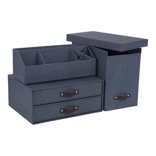  Bigso Birger 2-Drawer Canvas Fiberboard Easy Pull Handle  Document Letter Box, 5.7 x 13 x 9.8 in, Blue : Office Products