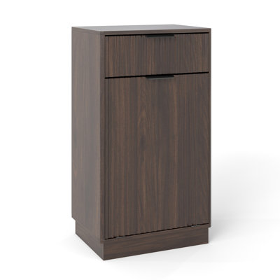 10-Gallon Woodgrain Tilt-Out Trash Can Cabinet Wooden Garbage Recycling Cabinet With Wave-Textured Hideaway Drawer&Pull-Out Bin-Multipurpose Kitchen/Bath Organizer In Walnut Finish
