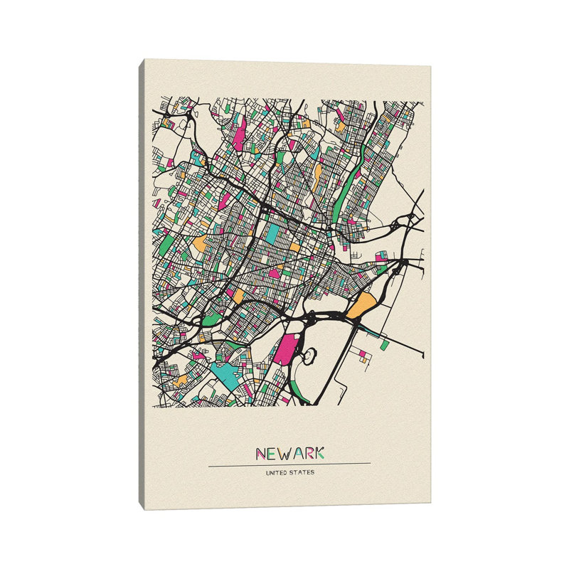 Newark, New Jersey Map by Ayse Deniz Akerman - Wrapped Canvas Print, 20.32 cm H x 30.48 cm W