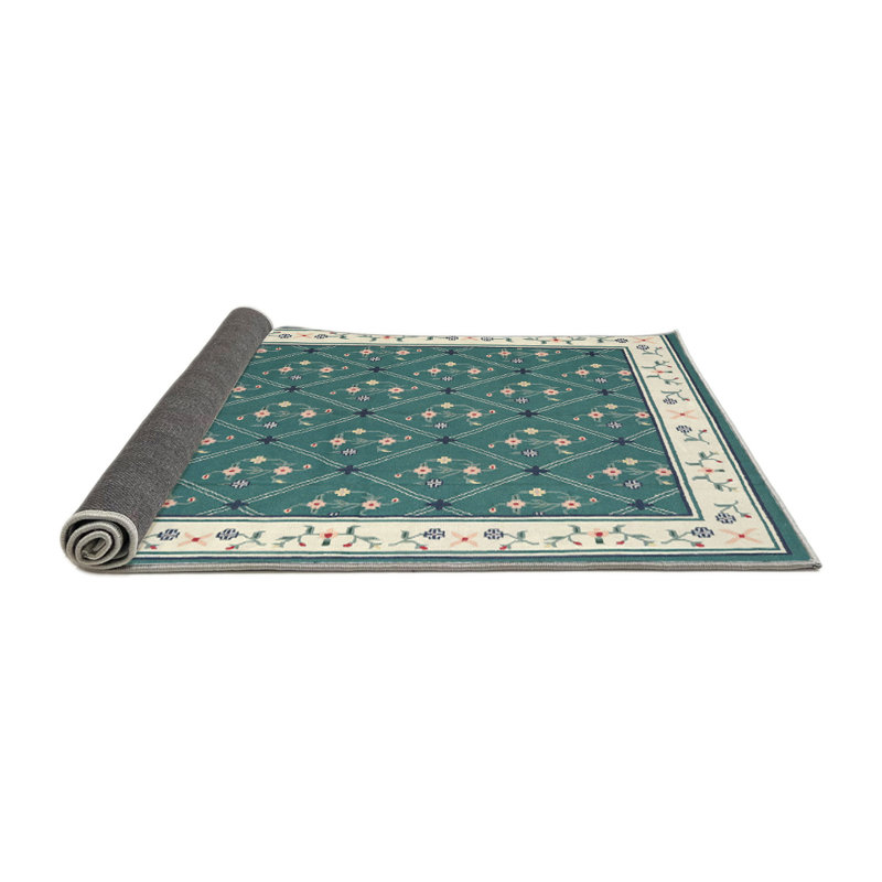 Tapis contemporaine vert/crème/brun, Rond 7 pi x 7 pi
