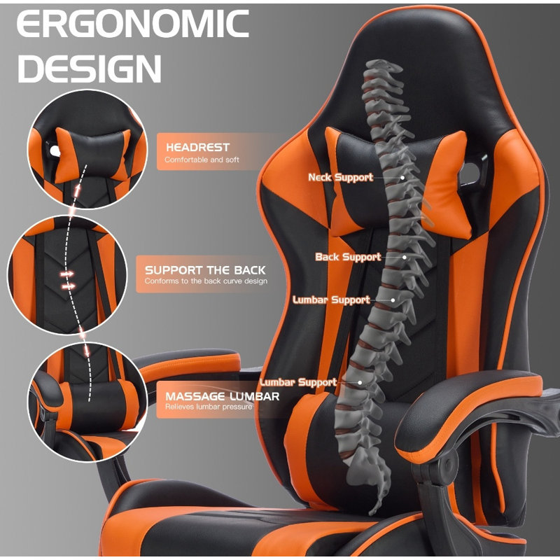 Fauteuil de jeu vidéo pour adultes - Conception ergonomique avec repose-pieds, appui-tête et support lombaire, chaise d'ordinateur réglable et respirante