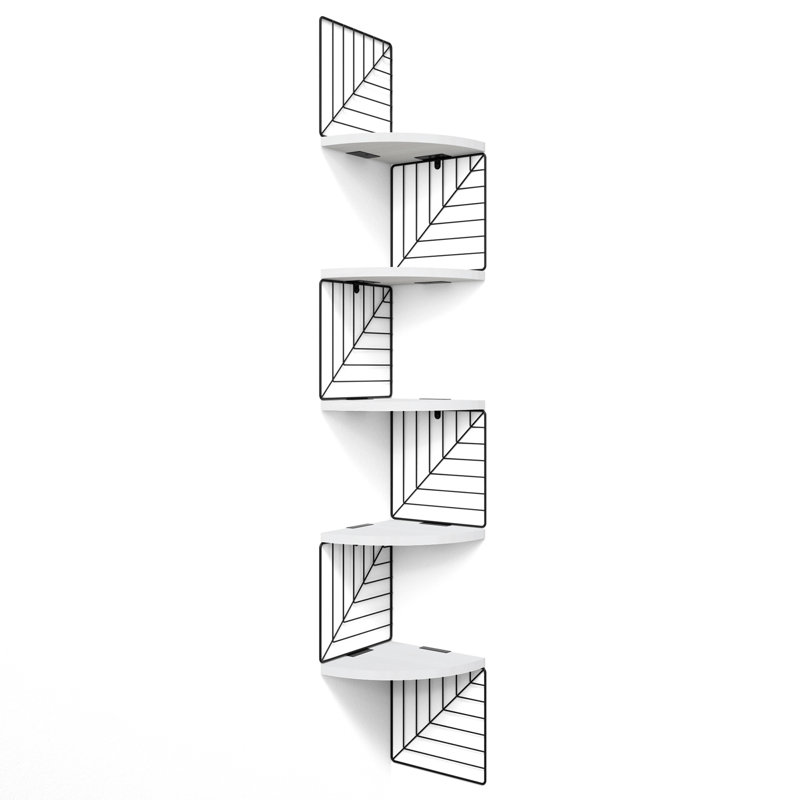 Hayner 5 Tier Rustic Wood Floating Shelves, Washed White