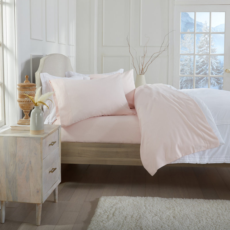 Chalet Flannel Sheet Set, King Sheet Set with Fitted Sheet and 2 Pillowcases, Blush Pink