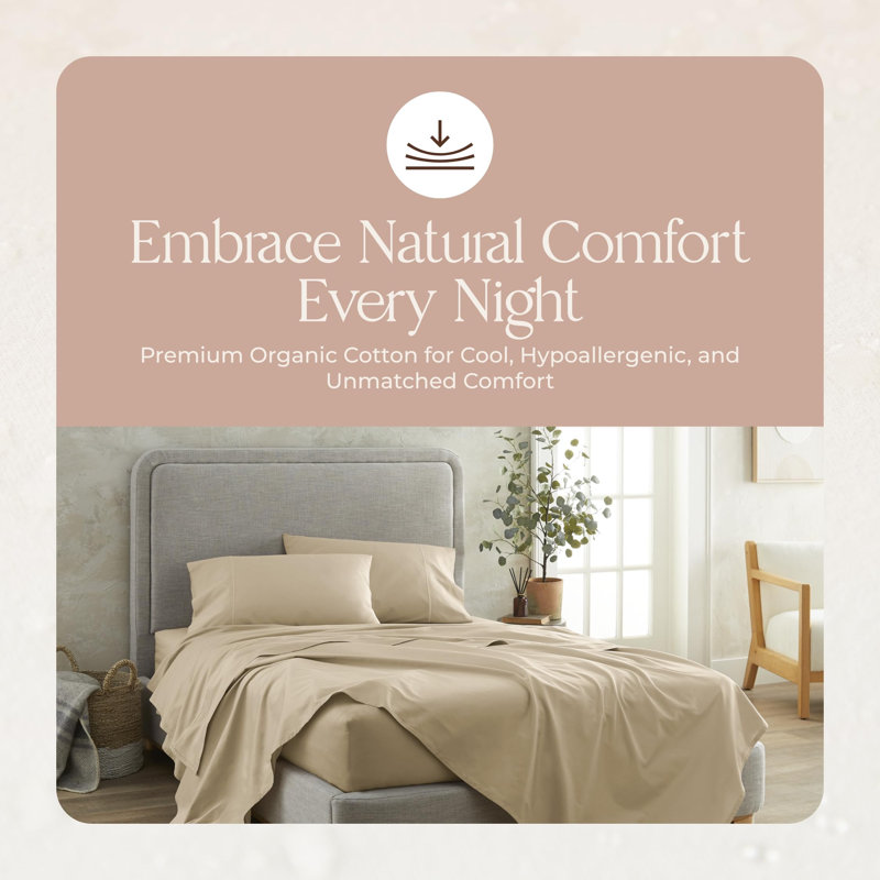100% Organic Cotton Sheets Cal King Size - GOTS Certified Organic Bed Sheets with Deep Pocket Breathable and Cozy Sateen Weave Gets Softer with Each Wash - Luxury 4 Piece Set (Pewter, Cal King)