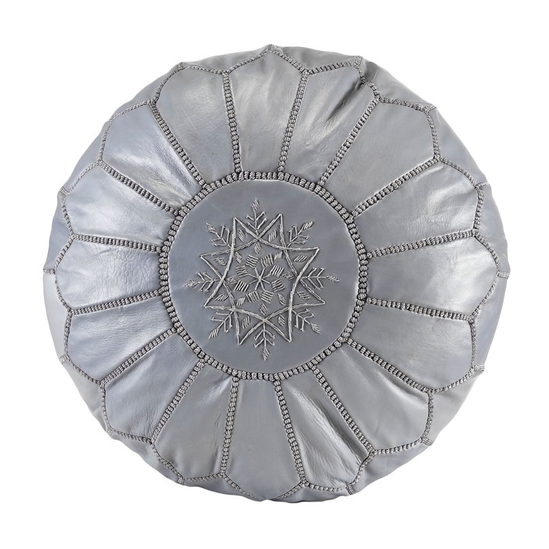 Leather Pouf, Gray Genuine Leather