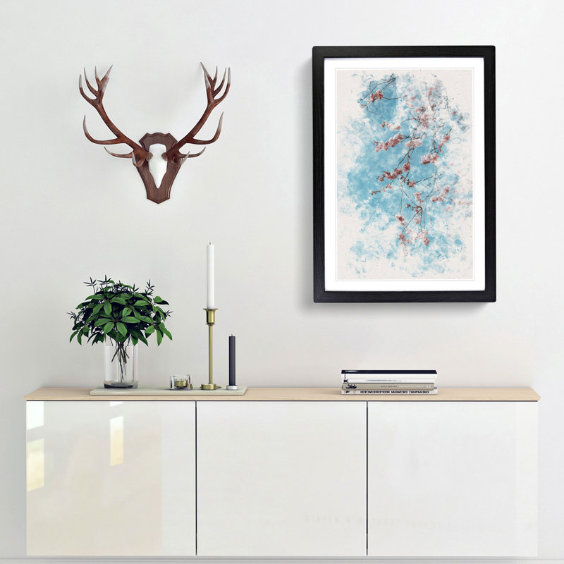 Beautiful Pink Cherry Blossom Watercolour - Picture Frame Graphic Art, 87cm H x 62cm W x 2cm D, Black Framed
