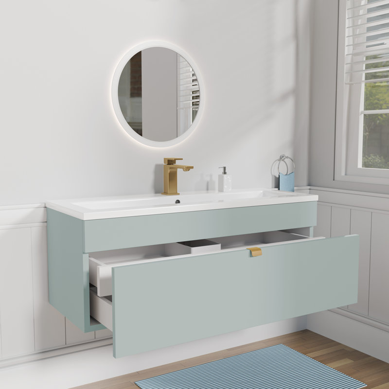 Ensemble de meuble-lavabo mural moderne 42 po - Poignées sauge / or Loft Collection, 42", Sauge / Or