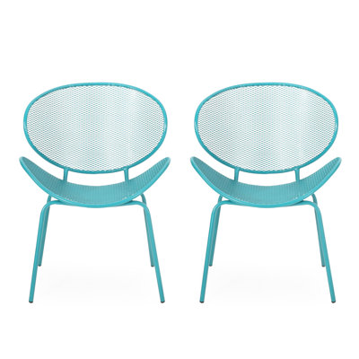 Stylish Teal Iron Chair - Mesh Seating, 25.65" D X 33.14" H, For Outdoor Living Shell Playful Retro Look, Frame, H Room