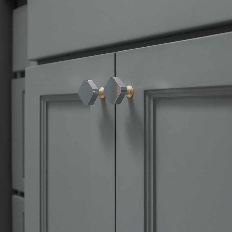 Mod Square Knob, Polished Chrome/Satin Brass