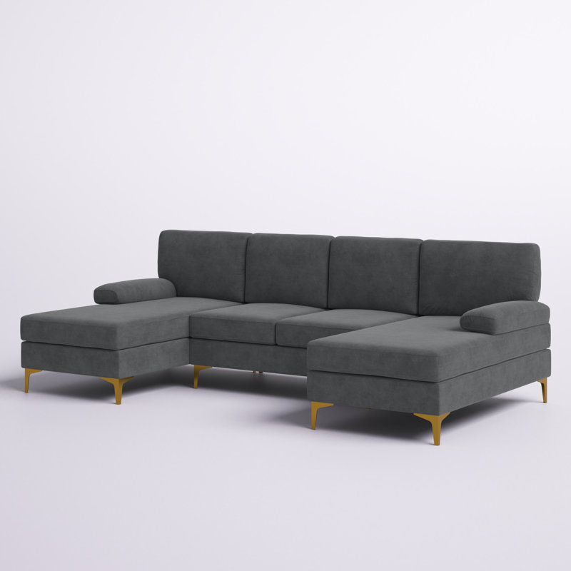 Amulya Upholstered U-Shaped Sectional Symmetrical, Dark Gray, Gold