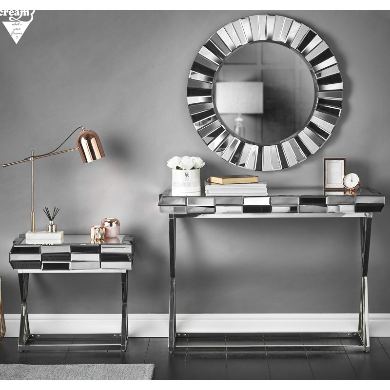 Everton 110cm Glass Top Console Table, Grey/Silver