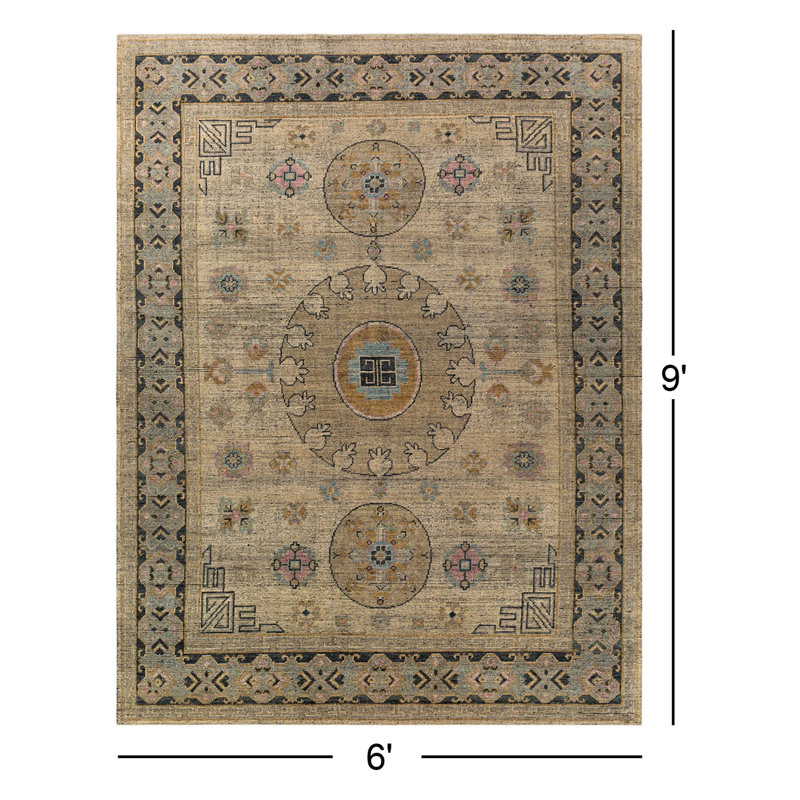 Smyrna Hand Knotted Wool Oriental Area Rug, Rectangle 6' x 9'