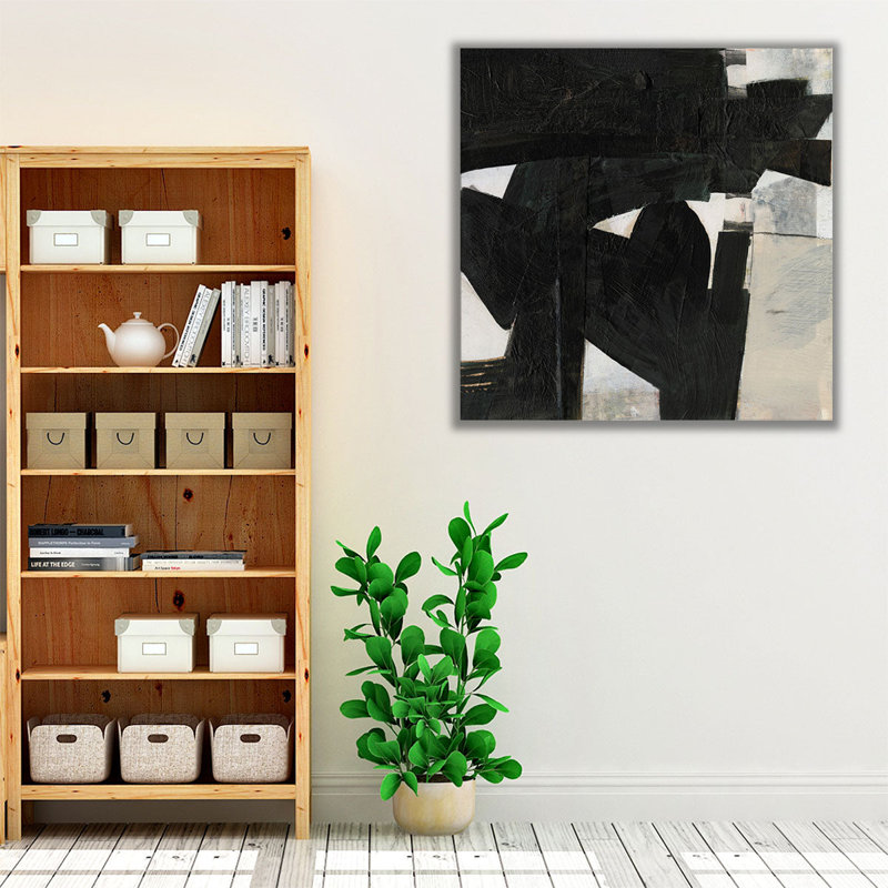 Ébène déconstruit noir et blanc - reproduction d'art sur toile, H 12 po x l 12 po