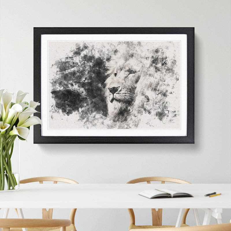 Portrait of a Proud Lion - Framed Print, 24cm H x 33cm W x 2cm D, Black Framed
