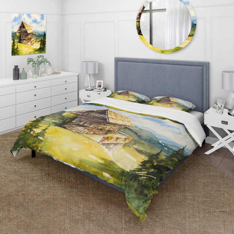 Peaceful Landscape With Old Cottage At Summer - Ensemble de housse de couette traditionnel - Microfibre de polyester