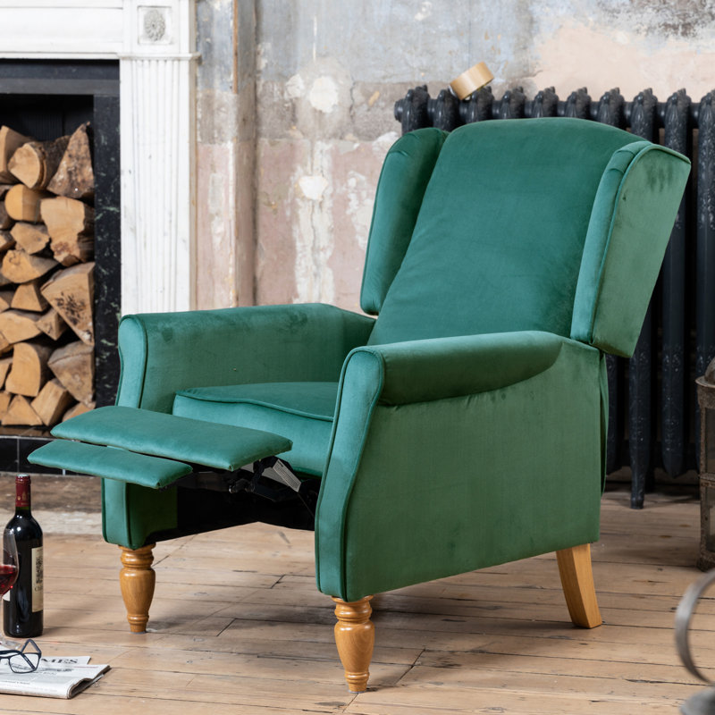 Airell 70cm Wide Velvet Wing Chair Recliner, Green