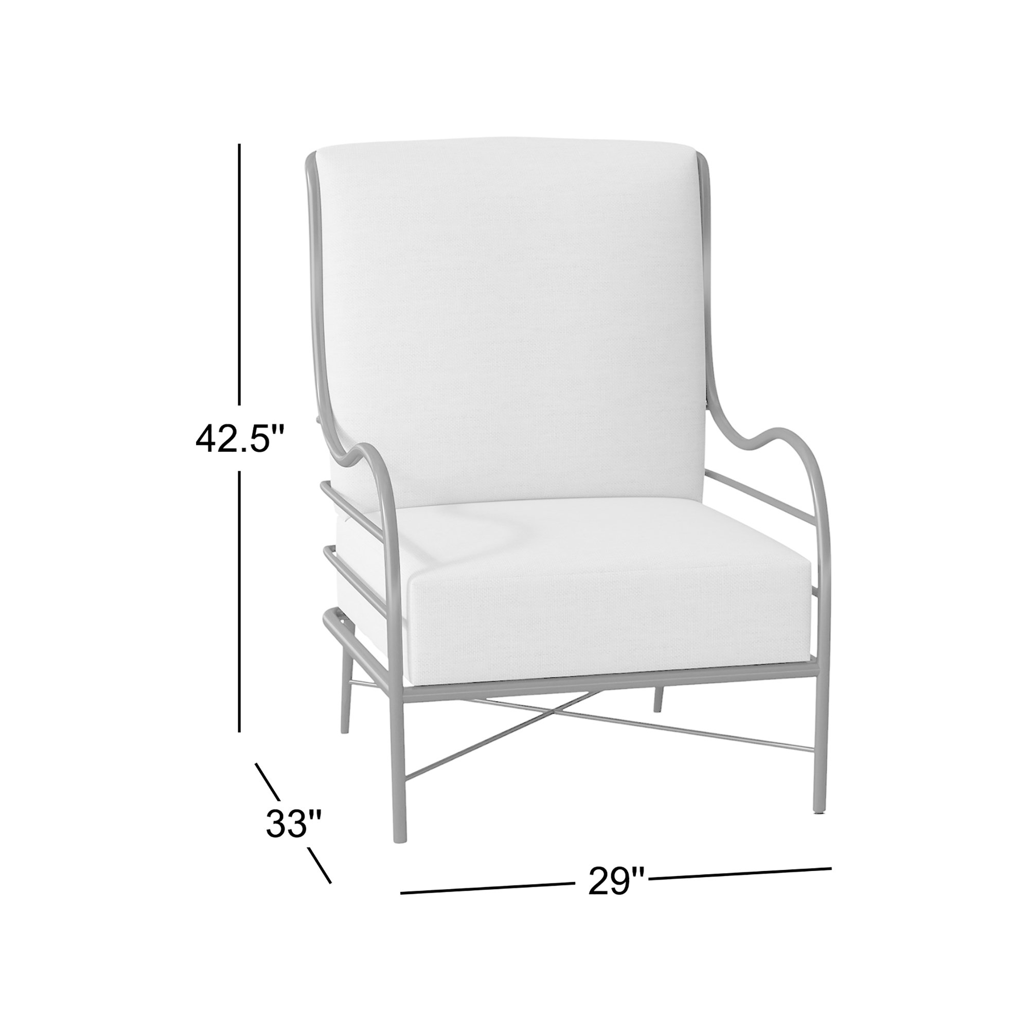 Carmel Wrought Aluminum Outdoor Lounge Chair, Dove Sunbrella® Linen, Welt