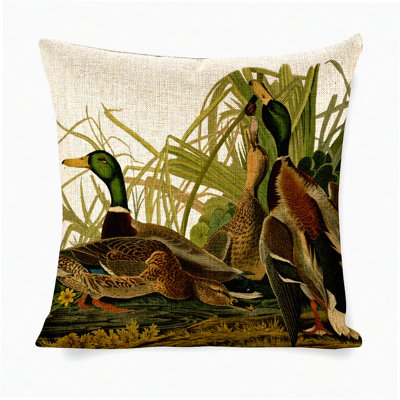 Farmhouse Mallard Ducks Linen Throw Pillow Covers - Double Sided Decorative Cushion with Zipper for Couch and Outdoor Sofa