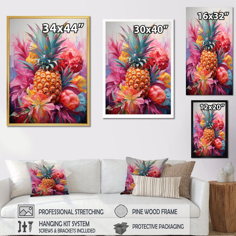 «Tropical Pinapple Fruit», impression sur toile, Cadre photo noir, H 40 po x l 30 po x P 1,5 po