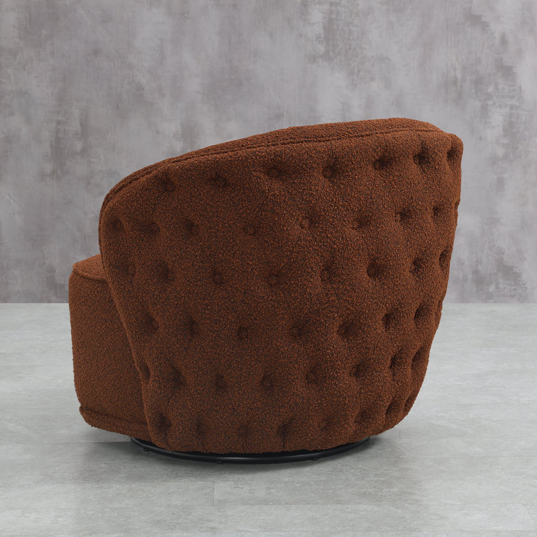 Iyoni 33 Wide Upholstered Tufted Boucle Swivel Barrel Chair Orren Ellis Fabric: Camel Polyester Blend