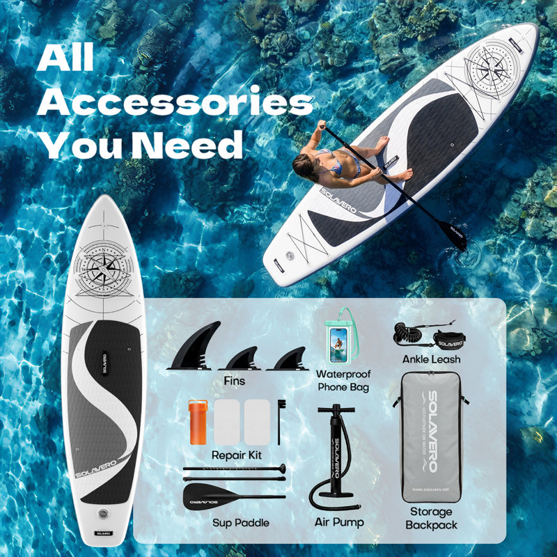 Inflatable Stand Up Paddle Board with Accessories, Wide Stable SUP Yoga Board, Non-Slip Deck, Paddle, Pump, Leash & Carry Bag for Youth & Adults
