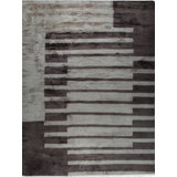 Brown Hand-Knotted Wool Staggered Earth Stripe Geometric Modern Contemporary Carpet Rug