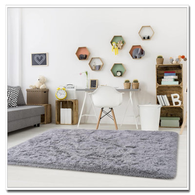 Large Fluffy Grey 8X10 Area Rug, Thick Shag Non-Slip Plush Carpet For Living Room Bedroom Nursery