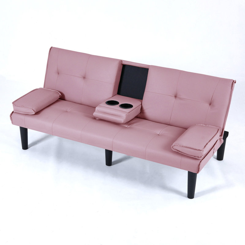 Canapé-lit en similicuir avec dossier réglable, Rose