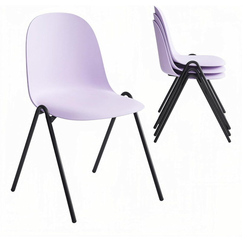 Berlin Contemporary Minimalist Stackable Plastic Dining Chair with Metal Leg, Quick Assembly, Indoor/Outdoor Chair (Set of 4)