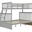 Lit superposé simple au-dessus de double en bois gris, équipé et doté de caractéristiques, construction en pin robuste, peut être divisé en deux pour plus de commodité, pas de sommier nécessaire, rampe supérieure - protection de la longueur, bas