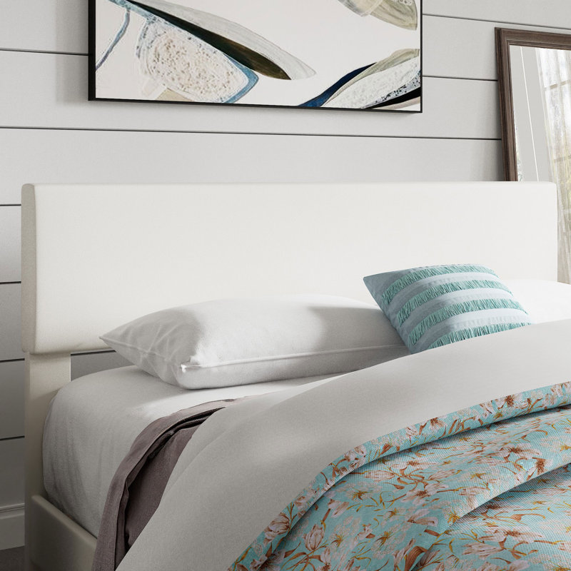 Base de lit tapissier blanche avec tête de lit, tête de lit réglable, aucun sommier tapissier requis, Grand
