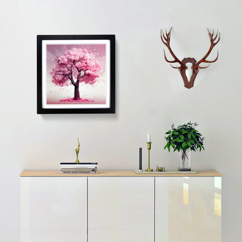 Cherry Blossom Tree Polygon - Framed Print, Black