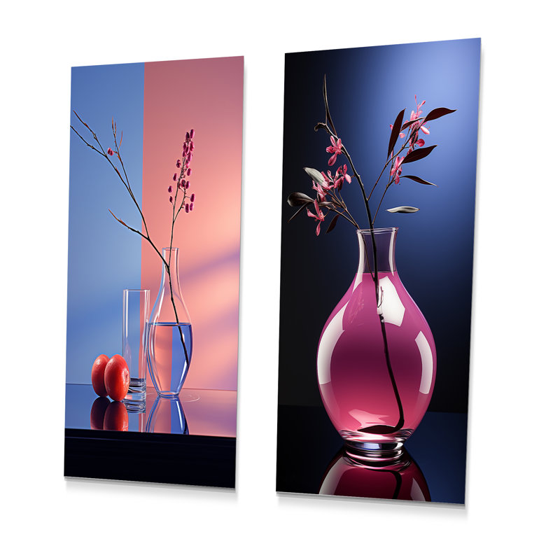 Ensemble d'art mural en métal bleu et bleu nature morte - fleurs, H 28 po x l 24 po