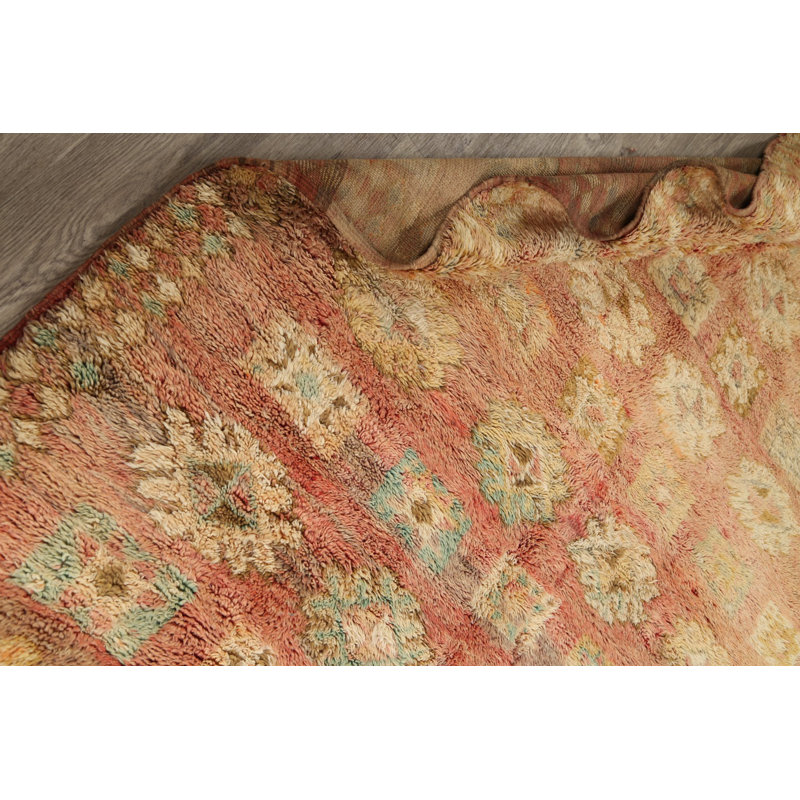 Tapis décoratif en laine Ivoire/orange en laine de conception unique 5 pi 8 po x 8 pi 9 po noué à la main