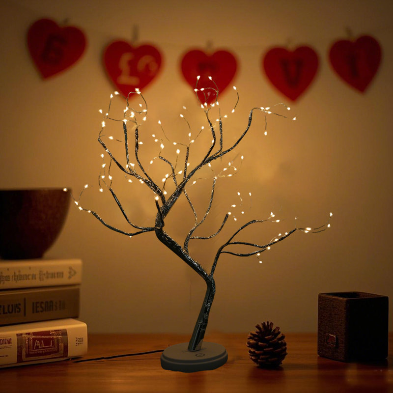 20" Sparkly Tabletop Bonsai Tree Light 108 LED Warm White Fairy Light Spirit Tree, DIY Artificial Twinkling Tree Lamp for Bedroom Desktop Festivals Room Decor, USB or Battery Powered Lights